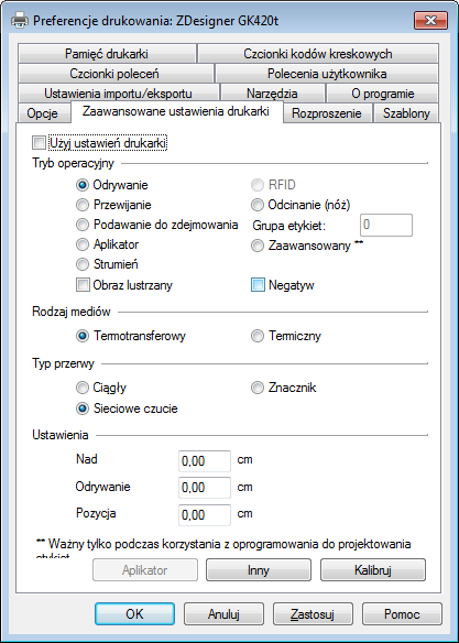 hardware configuration zebra advanced printer properties