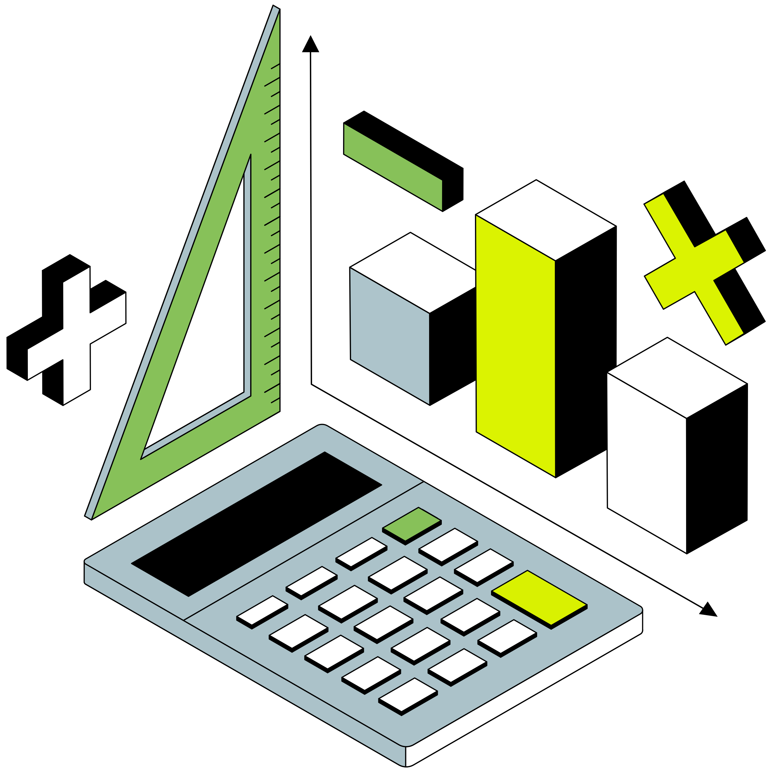 isometric calculator and graphs with mathematics signs