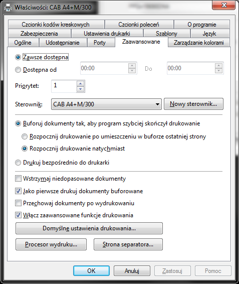 hardware configuration advanced printer properties