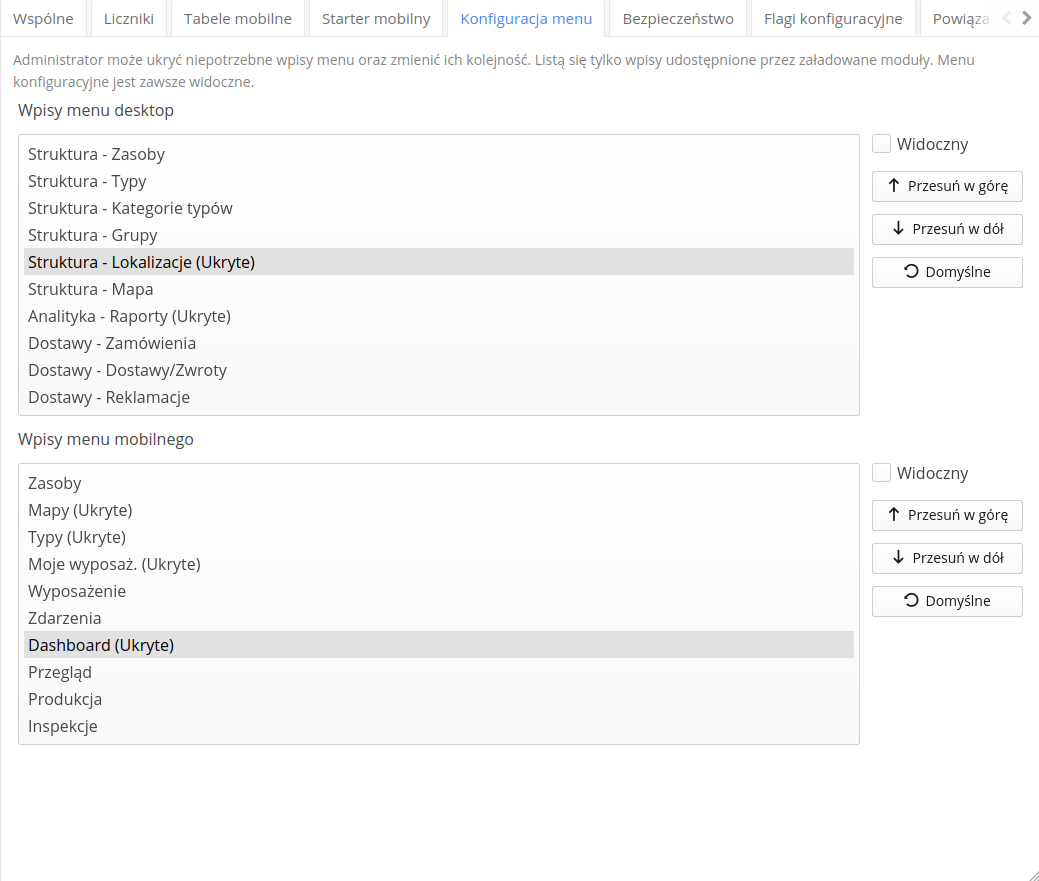 menu configuration