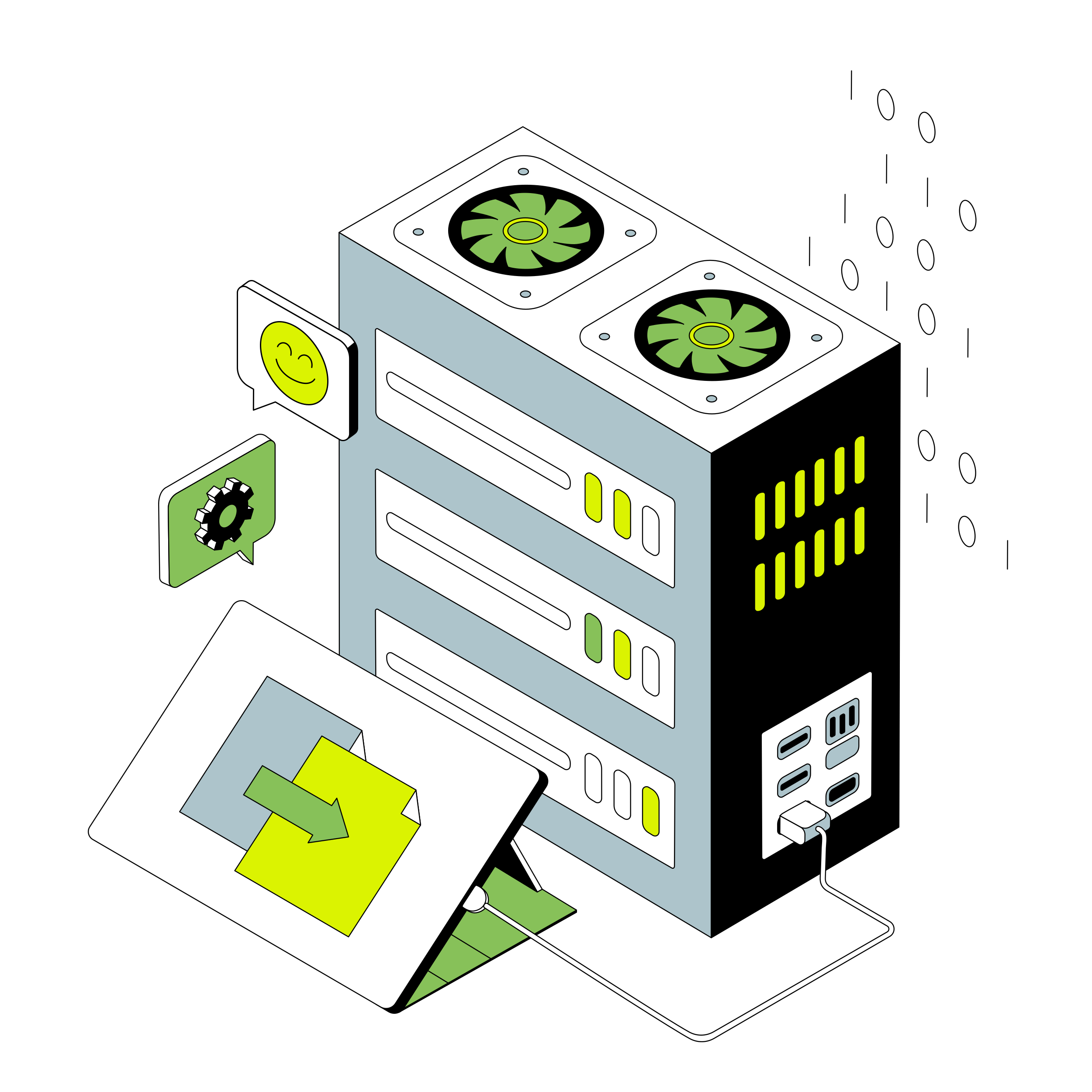 isometric server hardware transferring digital data