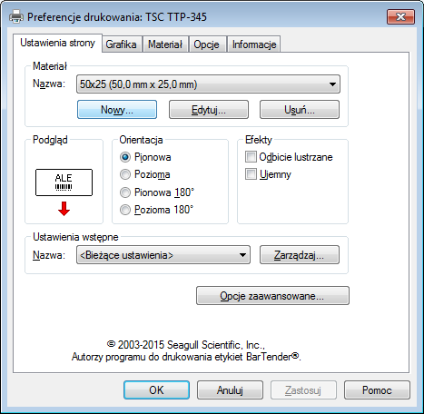 hardware configuration TSC printing preferences