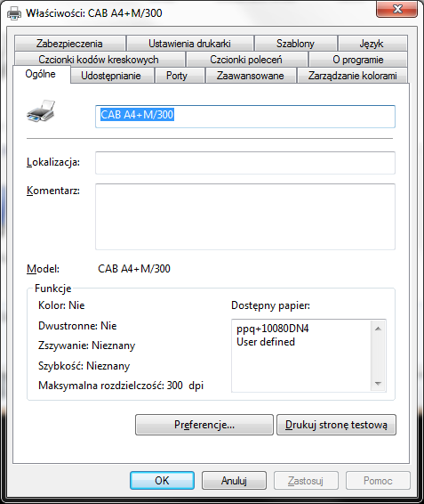 hardware configuration printer properties