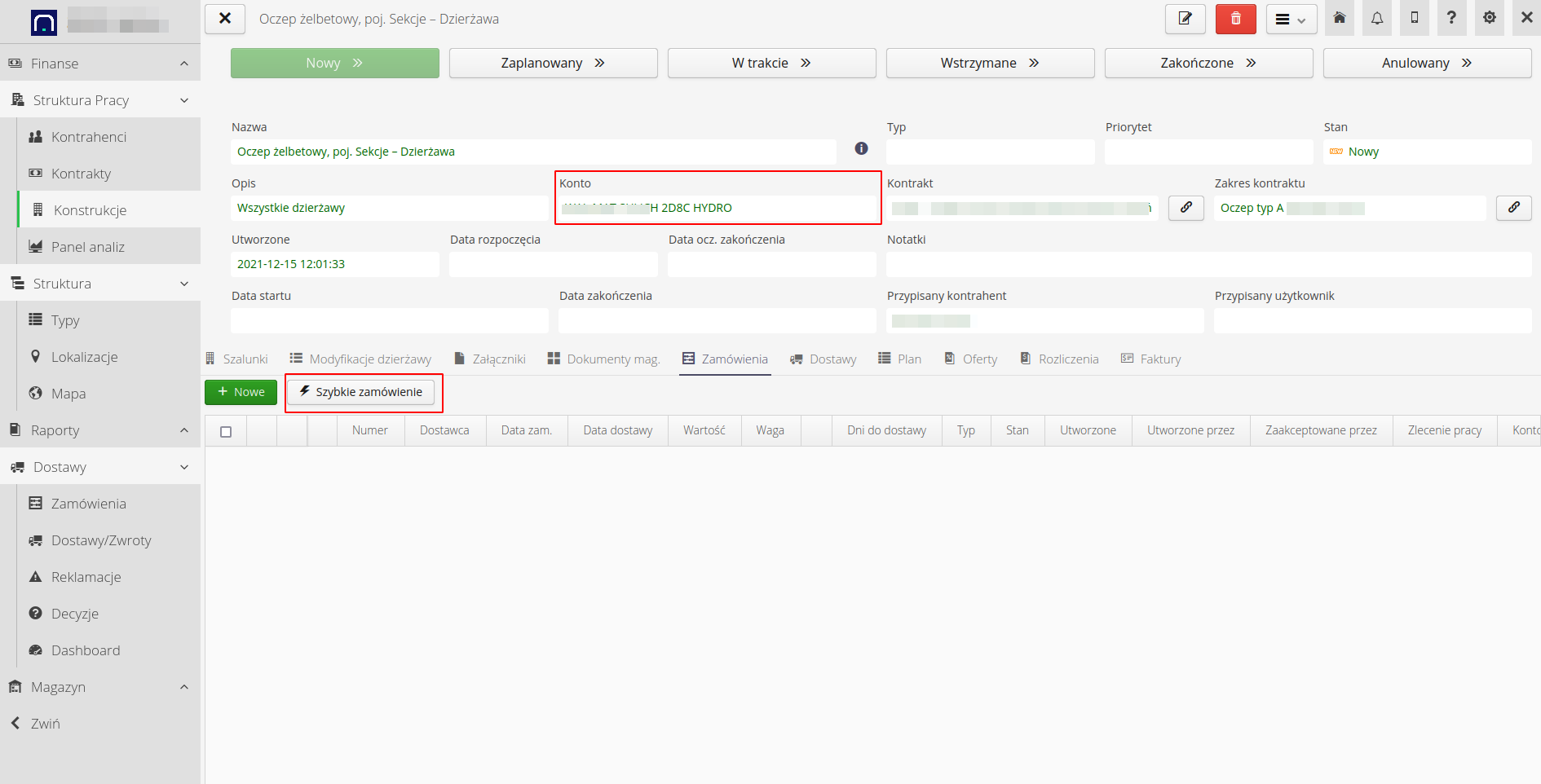construction order to warehouse and lease 36752