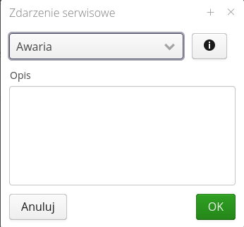 wypozyczenie zdarzenie serwisowe dialog